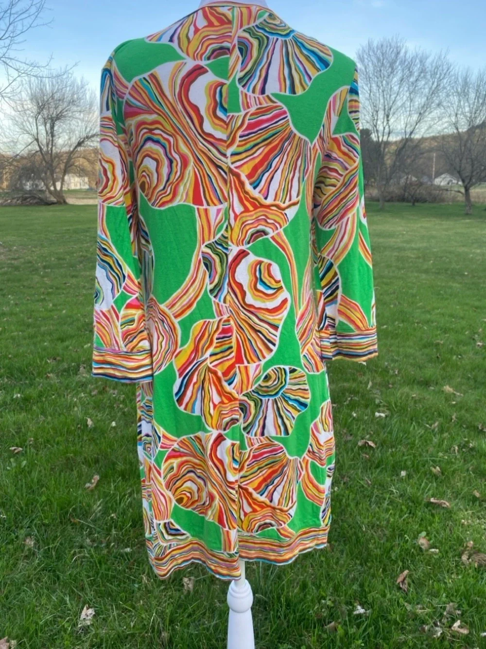 Trina Turk Green Multicolor Swirl Print Long Sleeve Shift Dress